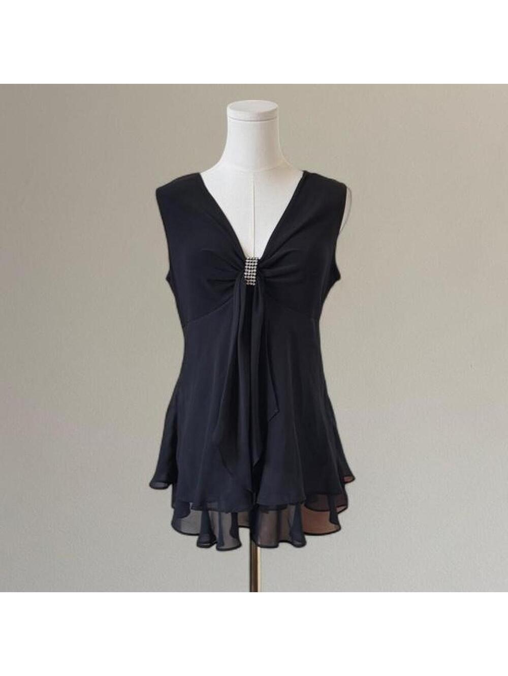 90s black babydoll top from R&M Richards Sz. 12 - Picture 2 of 7